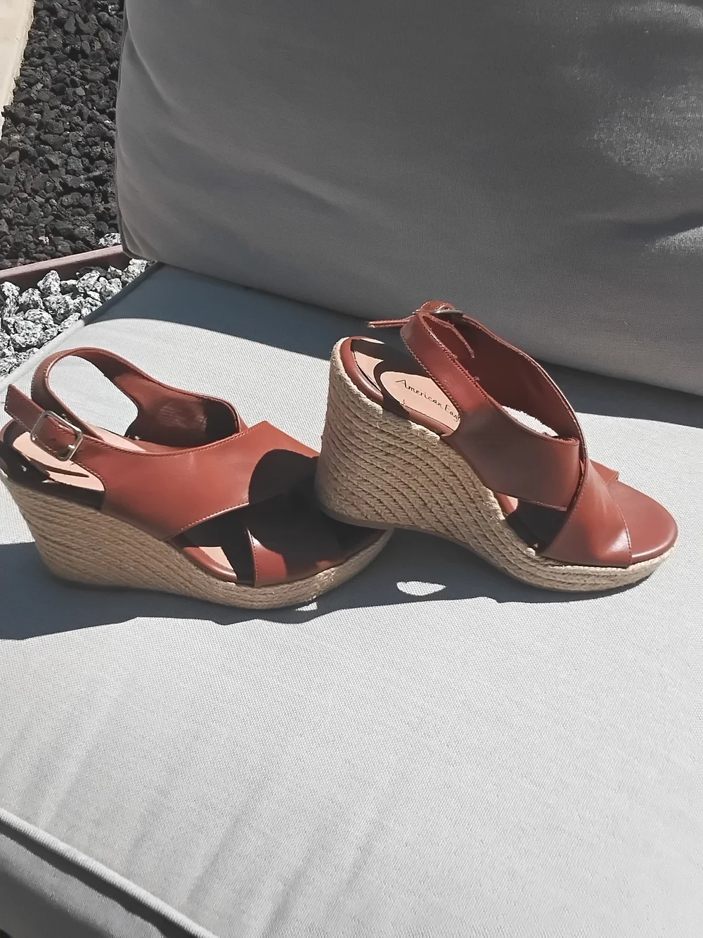 American Apparel Tan Leather Wedge Espadrilles Size 7